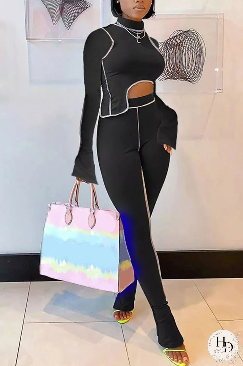 Grey Milk Silk OL Patchwork Solid asymmetrical pencil Long Sleeve Two Pieces