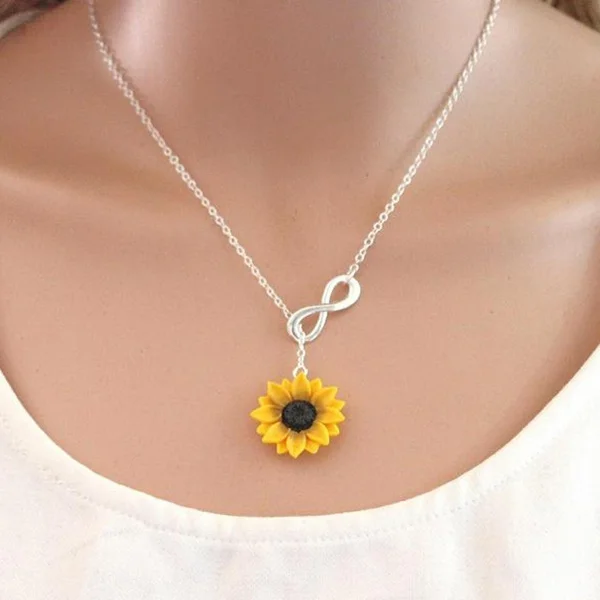 Sunflower Infinity Lariat Necklace, Yellow Sunflower Bridesmaid, Sunflower Flower Necklace, Bridal Flowers, Sunflower Bridesmaid Necklace