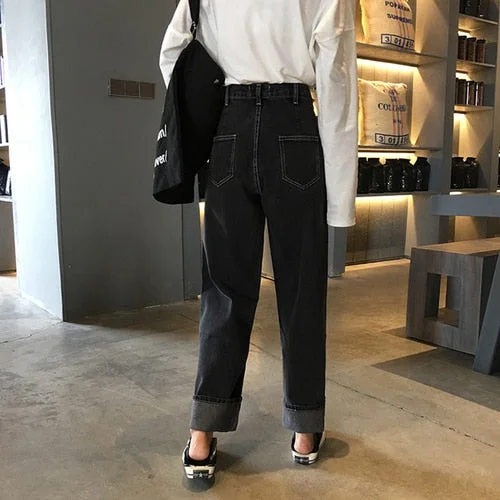 Jeans Women Retro Loose Trendy Elegant All-match High-quality Korean Style Students Leisure Daily Womens Female Lovely Simple