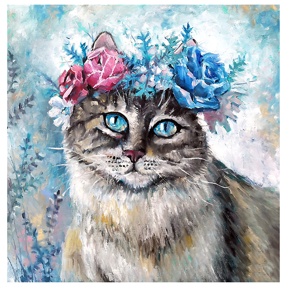 

30*30CM-Round Drill Diamond Painting-Flower Cat, 501 Original