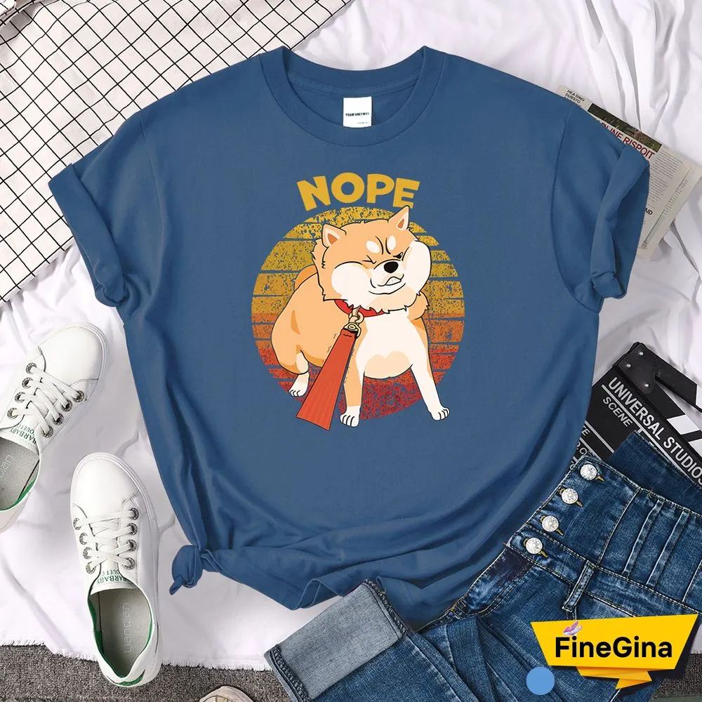 Kawaii Shiba Inu NOPE Cute Dog Print Female T Shirt Summer Oversized Tshirt Street Fit TopsTee Cartoon Oversize Womens T-Shirts