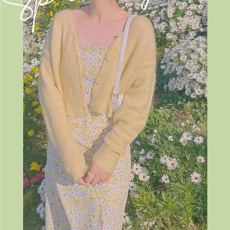 Fairy Tales Aesthetic Fairycore Soft Yellow Knitted Cardigan QueenFunky