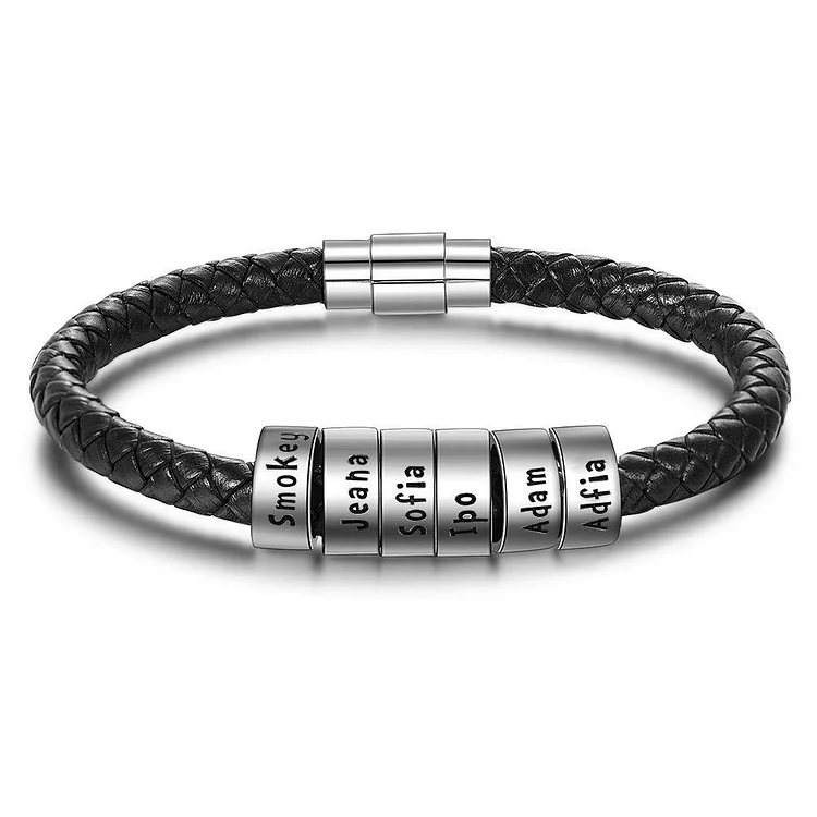 Bracelet  Cuir tressé Prénom Personnalisé Bracelet Homme Avec 6 Perles Jessemade FR