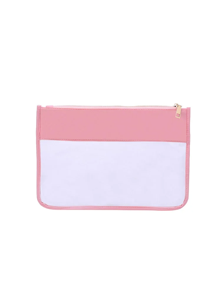 Transparent Clutch Bag PVC Travel Women Cosmetic Clear Make Up Handbag (Pink)