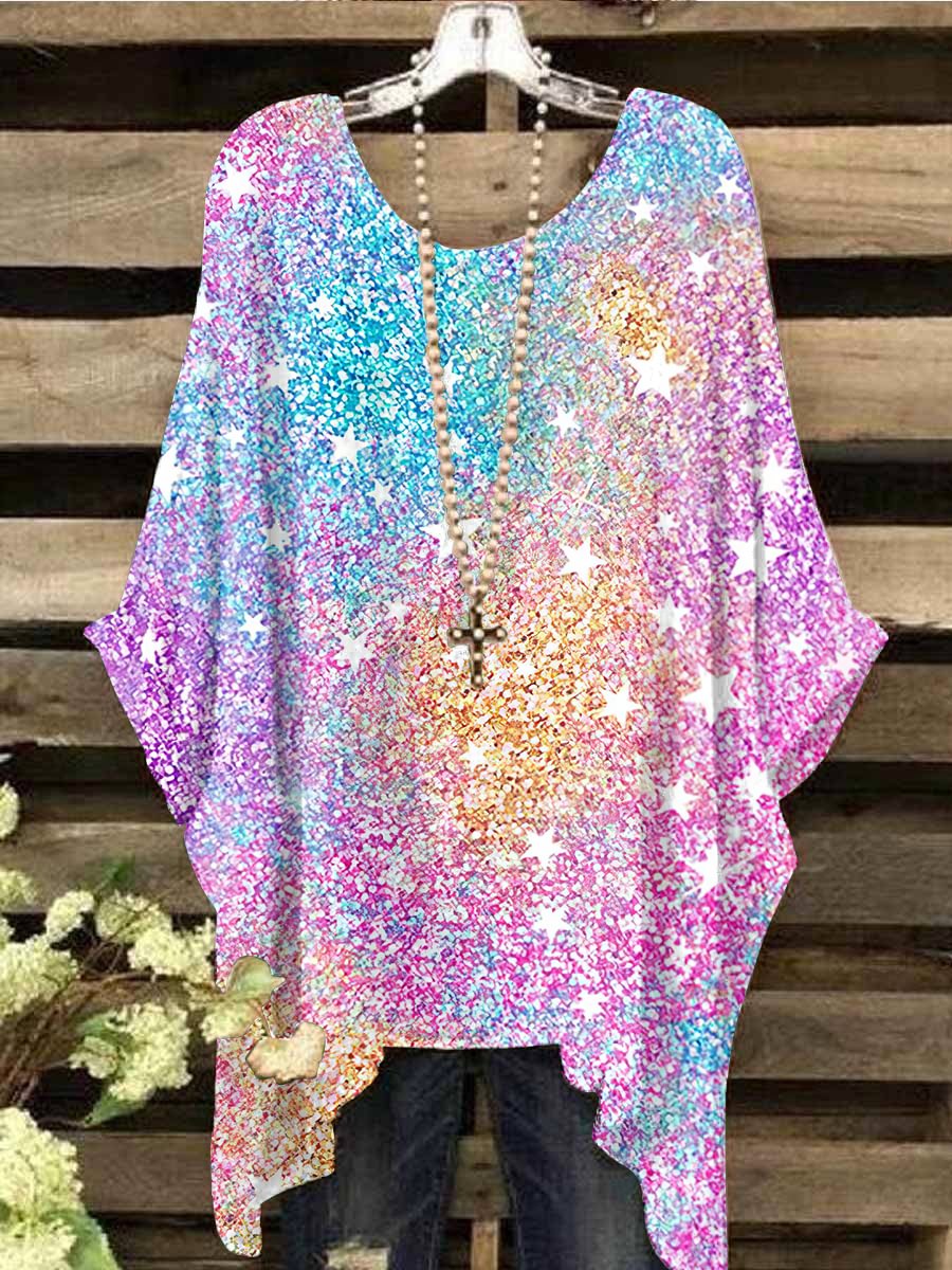 Color Block Stars Printed Women's Tops