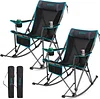 Portable Folding Camping Rocking Chair High Back Mesh Chair with Pillow, Cup Holder and Carry Bag for Lawn, Patio, Garden, Outdoor