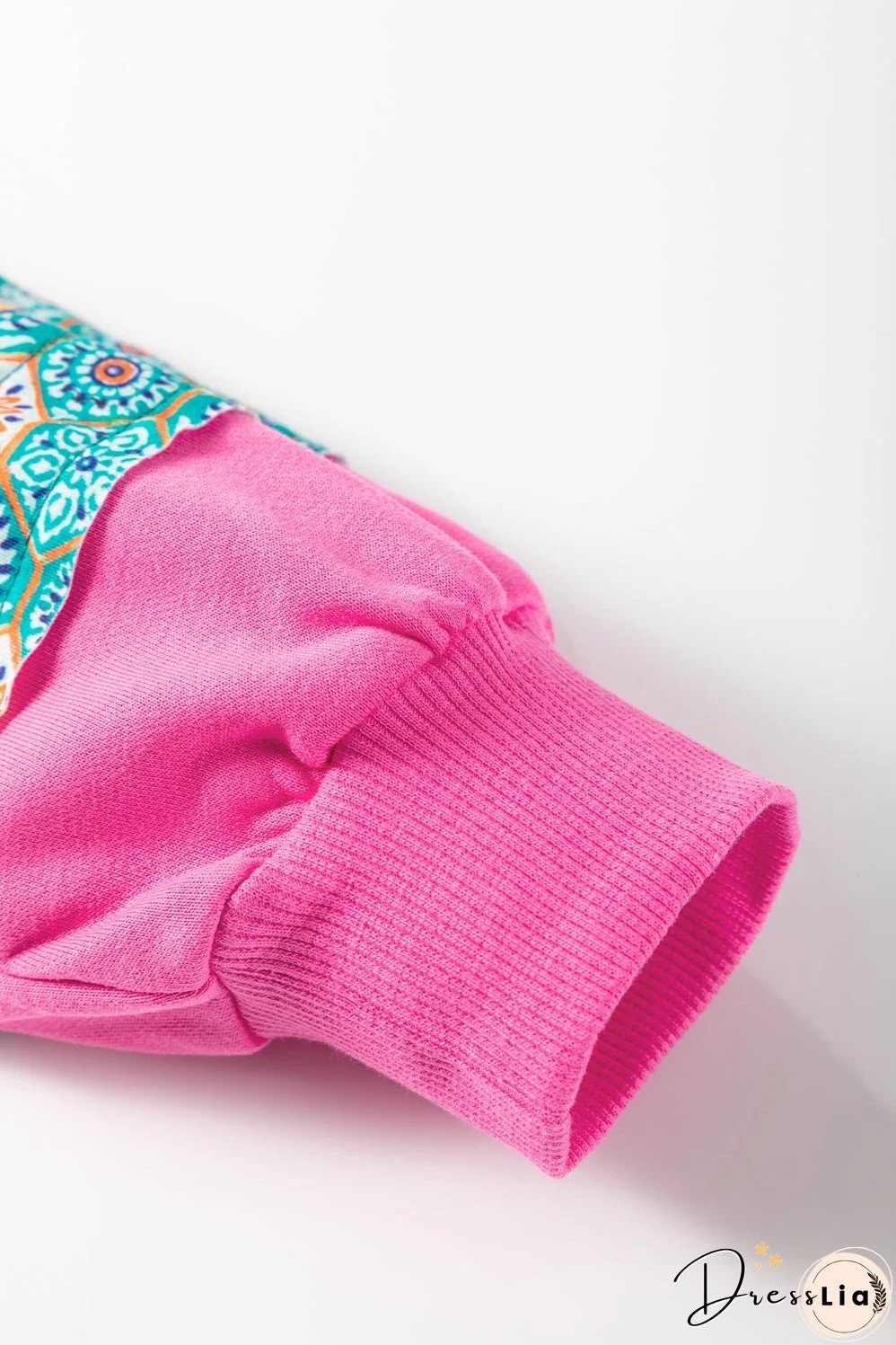 Sachet Pink Mixed Print Patch Drop Shoulder Pullover Top