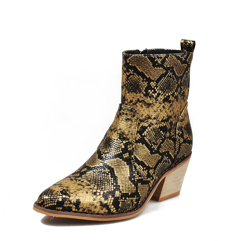 Sexy snake print plus size women's leather boots