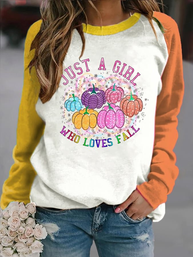 Just A Girl Who Loves Fall Pumpkin Print Sweatshirt