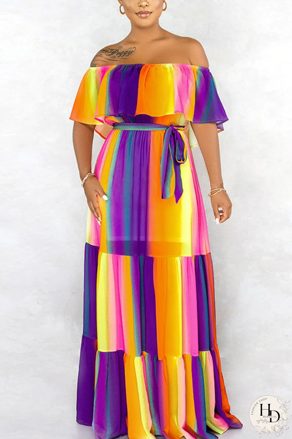 colour Fashion Street Polyester Print Bateau Neck Short Sleeve Floor Length A Line Dresses
