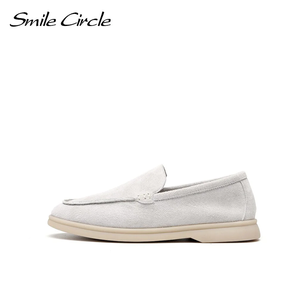 Smile Circle/cow-suede loafers Women Slip-On flats shoes Genuine Leather Ballets Flats Shoes for women Moccasins big size 36-42