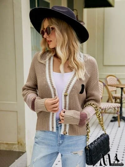 Contrast Button Up Dropped Shoulder Cardigan