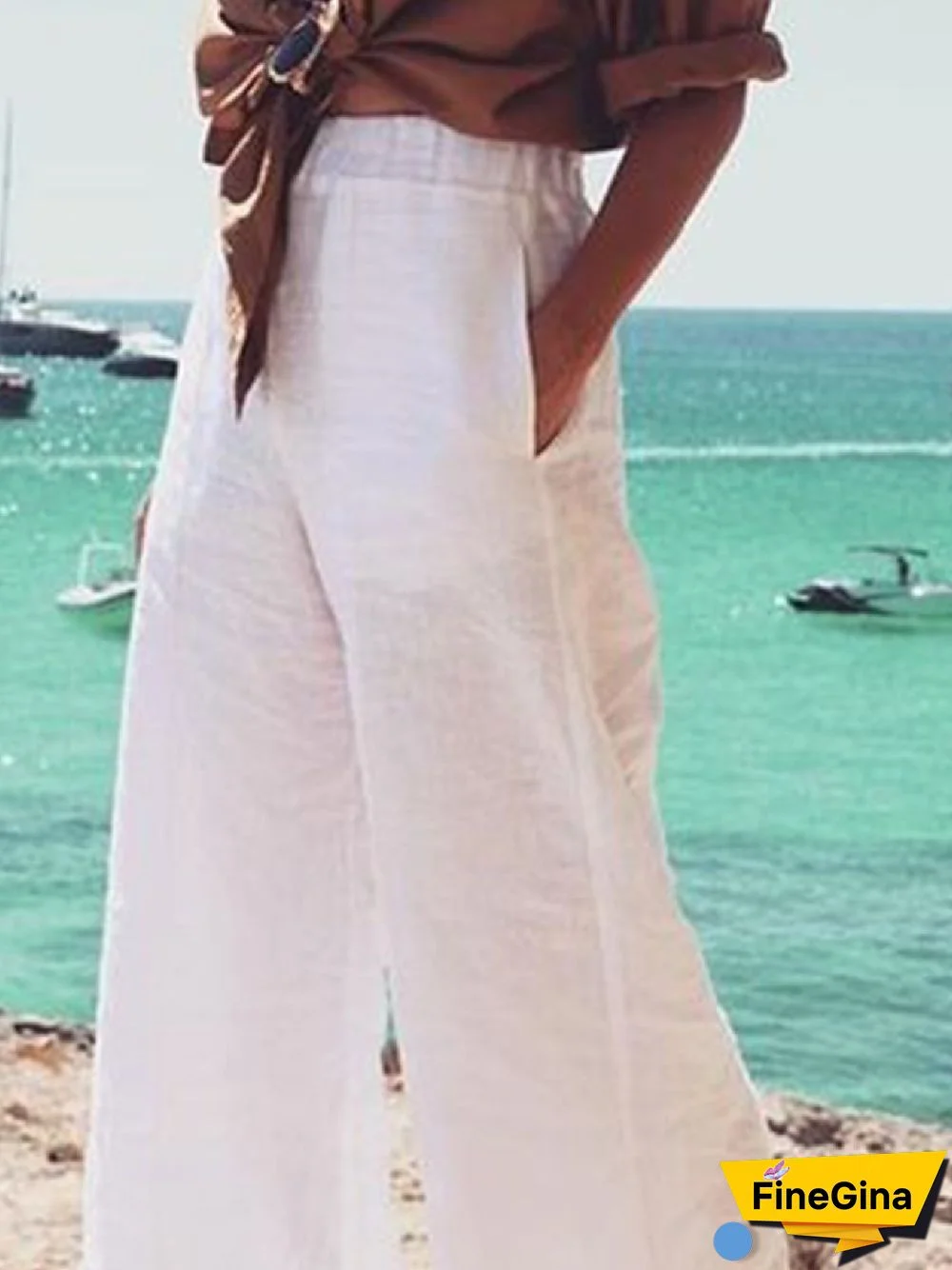 Casual Solid Cotton Pocket Loosen Pants