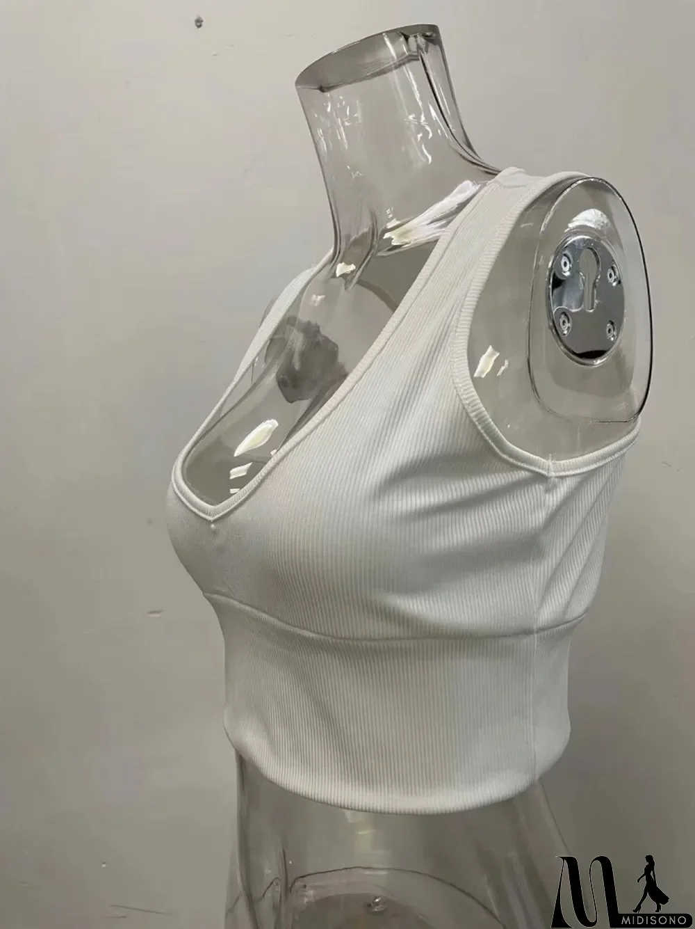 MidiSono - Women Summer White Deep V-neck Solid Knit Tank Tops