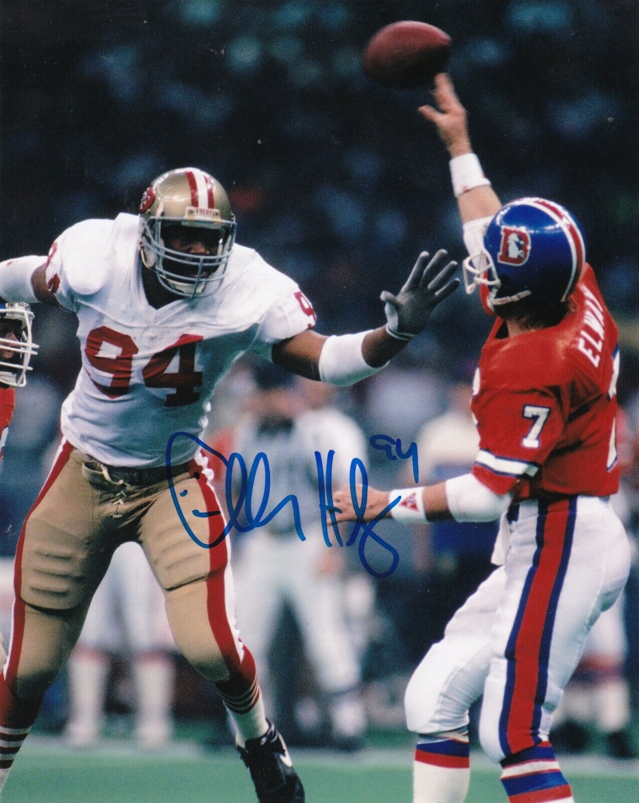 CHARLES HALEY SAN FRANCISCO 49ERS (SACKING JOHN ELWAY) ACTION SIGNED 8x10