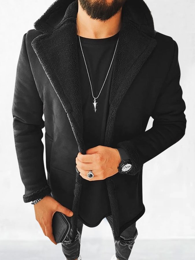 🔥Clearance Sale🔥Solid Black Thicken Long-sleeved Suede Jacket