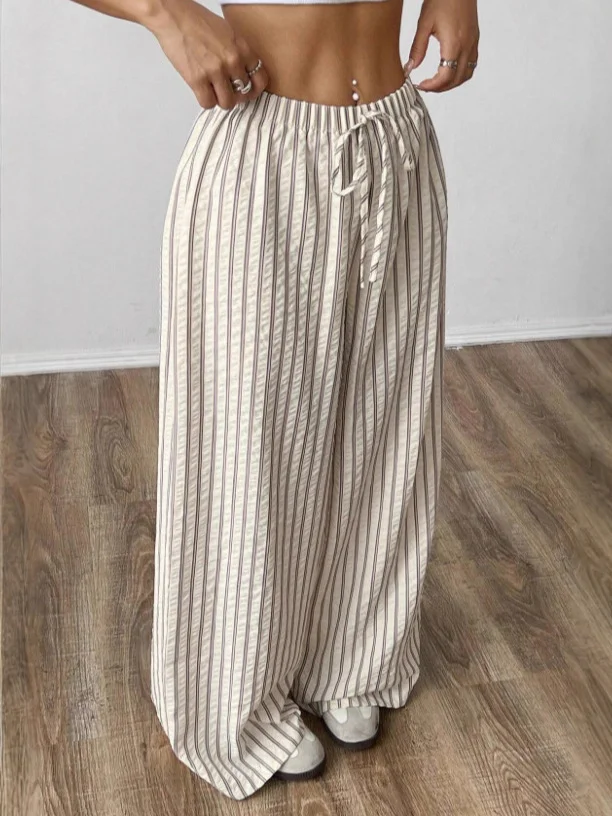Nigikala Nigikala Loosely Tight Waist Striped Casual Straight Women's Trousers