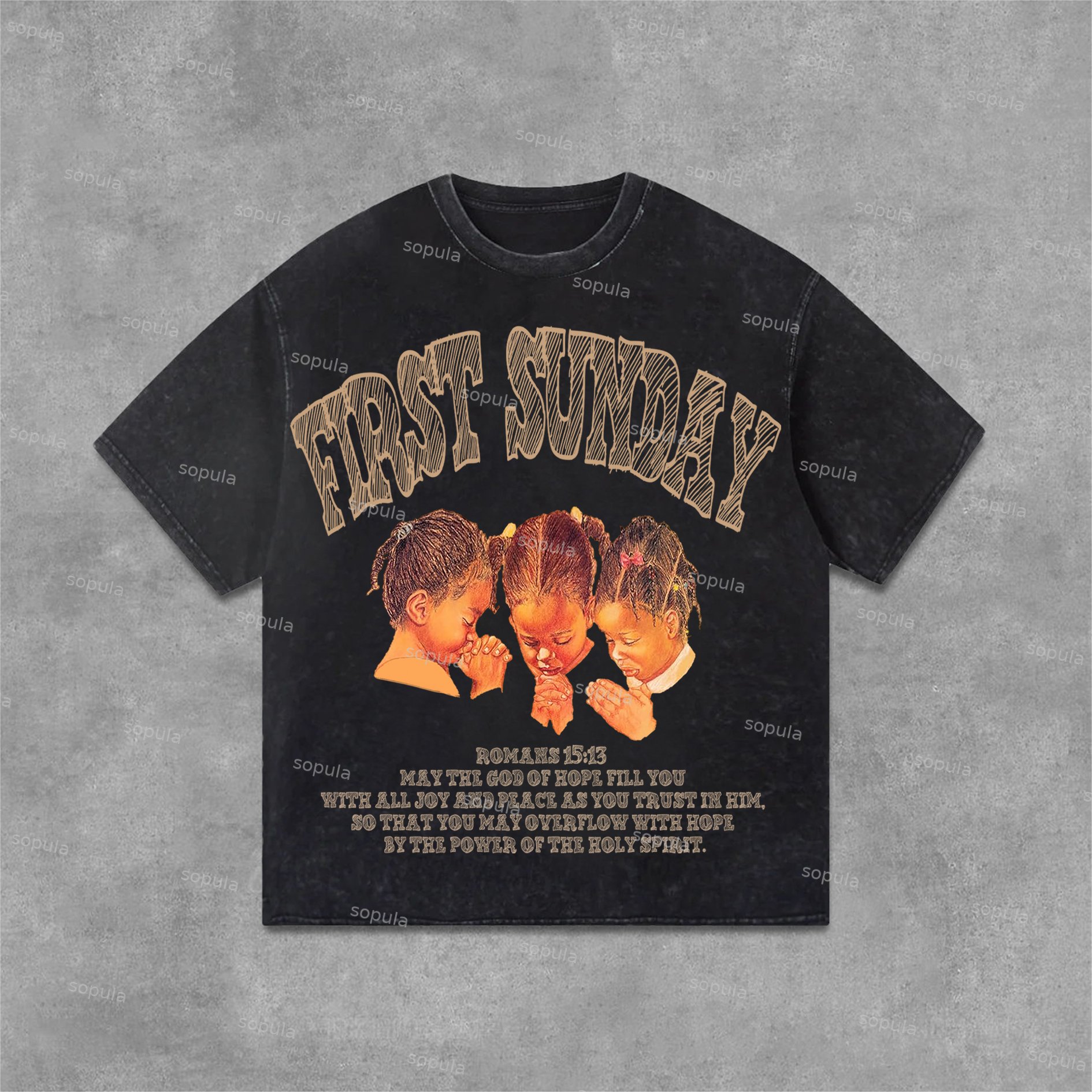 Sopula Retro First Sunday Faith Bible Graphic Print Acid Washed T-Shirt - Sopula｜Premium Graphic Tees & Graphic Clothing