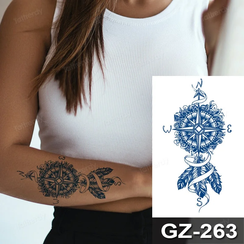 Waterproof Temporary Juice ink Sticker Triangle Star Words Feather Natural Fruit Gel Long lasting Tattoo Art for Men Women Arm