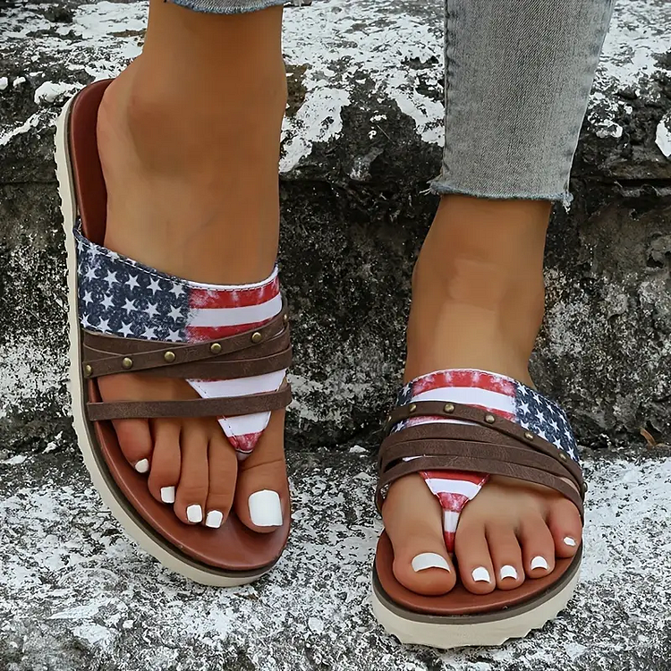 American Flag Rivets Flip Flops Slippers