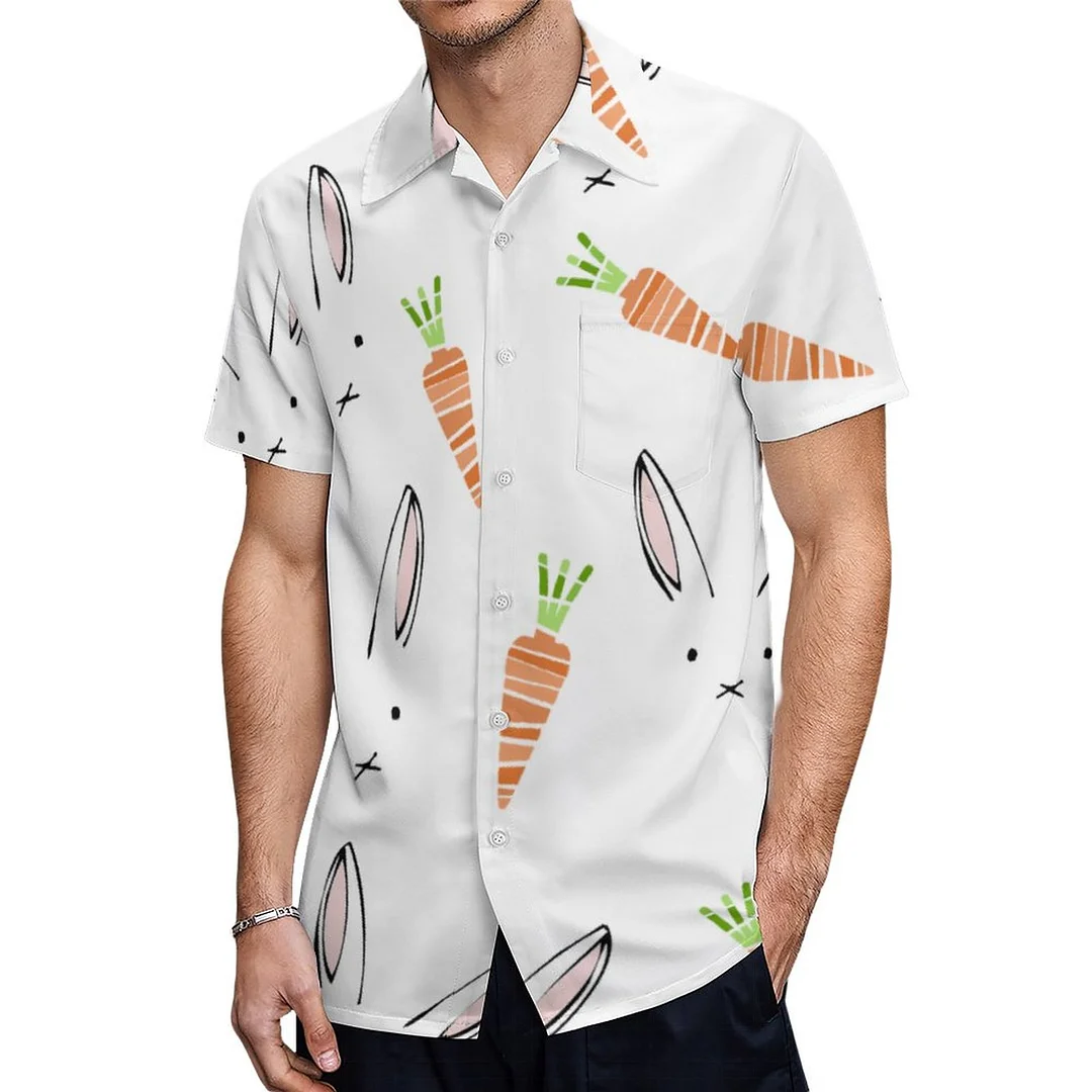 Short Sleeve Cute Rabbit Face Carrot Hawaiian Shirt Mens Button Down Plus Size Tropical Hawaii Beach Shirts