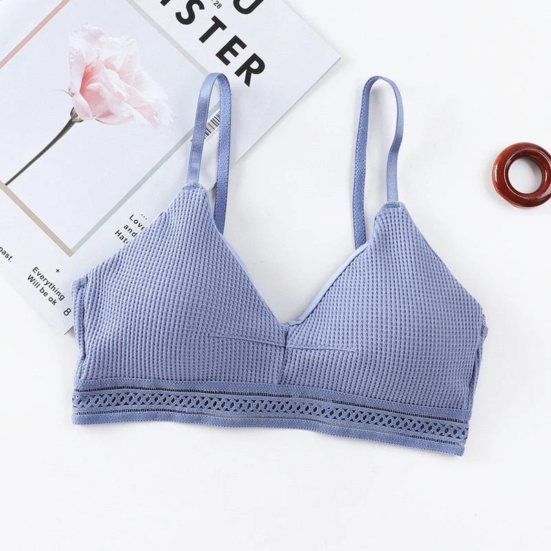 Sexy Cotton Hollow Out Bras For Women Underwear Solid Color Comfort Wireless Bra Lingerie Fashion Seamless Padded Bralette New