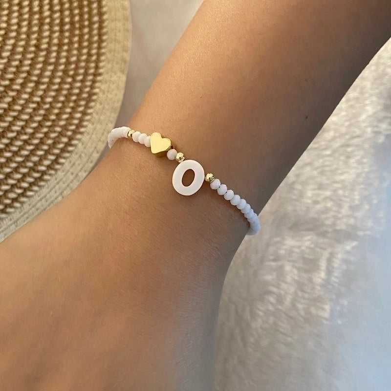 Sweet Commute Letter Heart Shape Stainless Steel Artificial Crystal Shell 18K Gold Plated Bracelets In Bulk