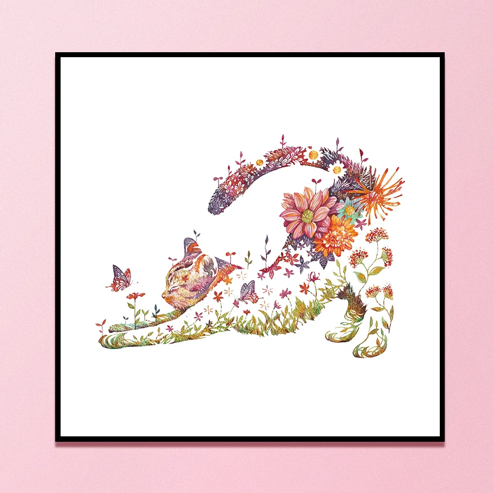 11ct Stamped Cross Stitch - Flower Cat(46*46cm)