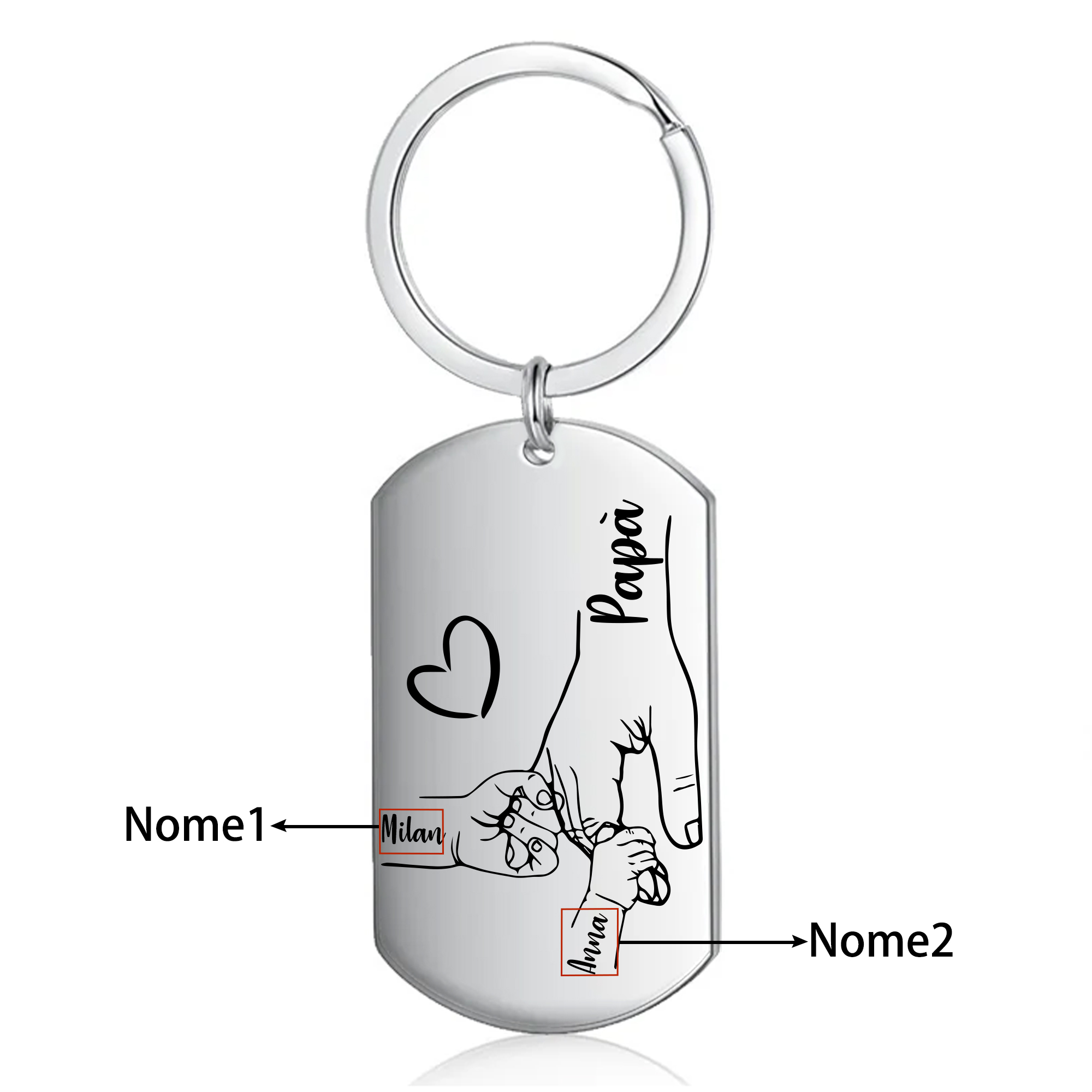 A mio papà-Portachiavi mano nella mano 2 nomi personalizzati regalo per papà