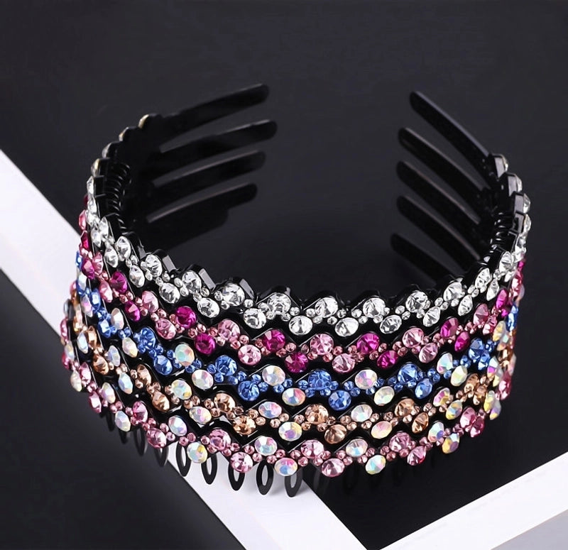 Korean New Arrival Toothed Non-Slip Rhinestone Headband Fashionable Simple Wave Crystal Headband Hair Card Headwear