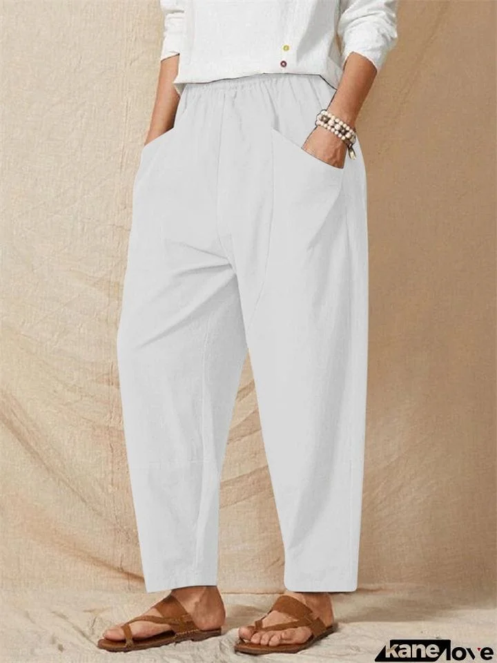 Female Solid Relaxed Elastic Waist Harem Pants