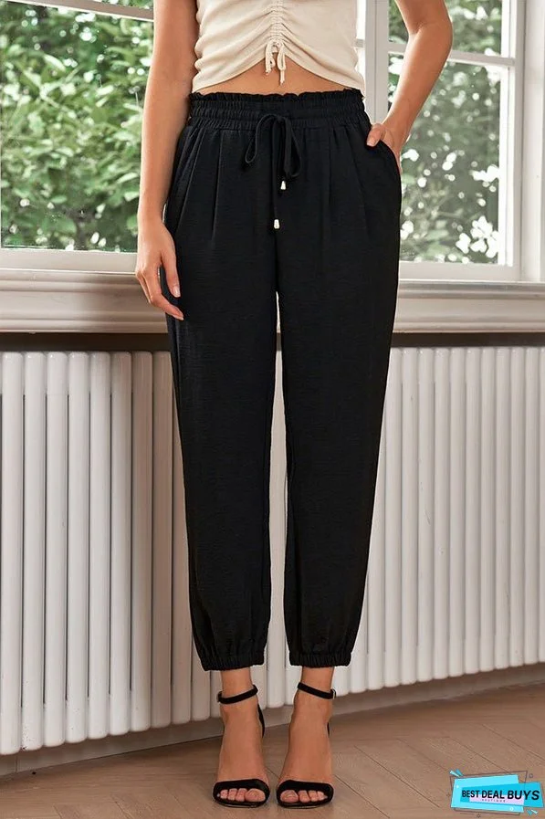 High Waist Lace-Up Pencil Cuff Pants