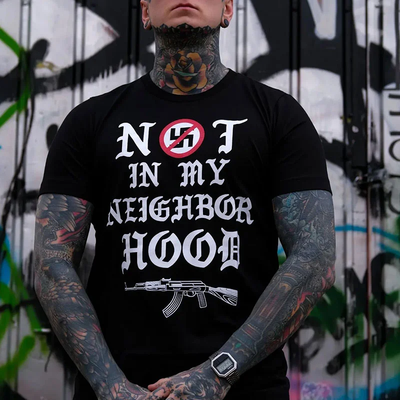 NOT IN MY NEIGHBORHOOD Graphic Black Print T-shirt