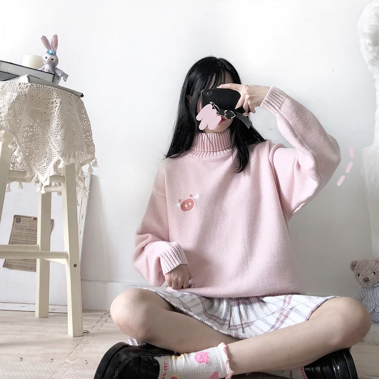 Kawaii Turtleneck Piggy Sweater