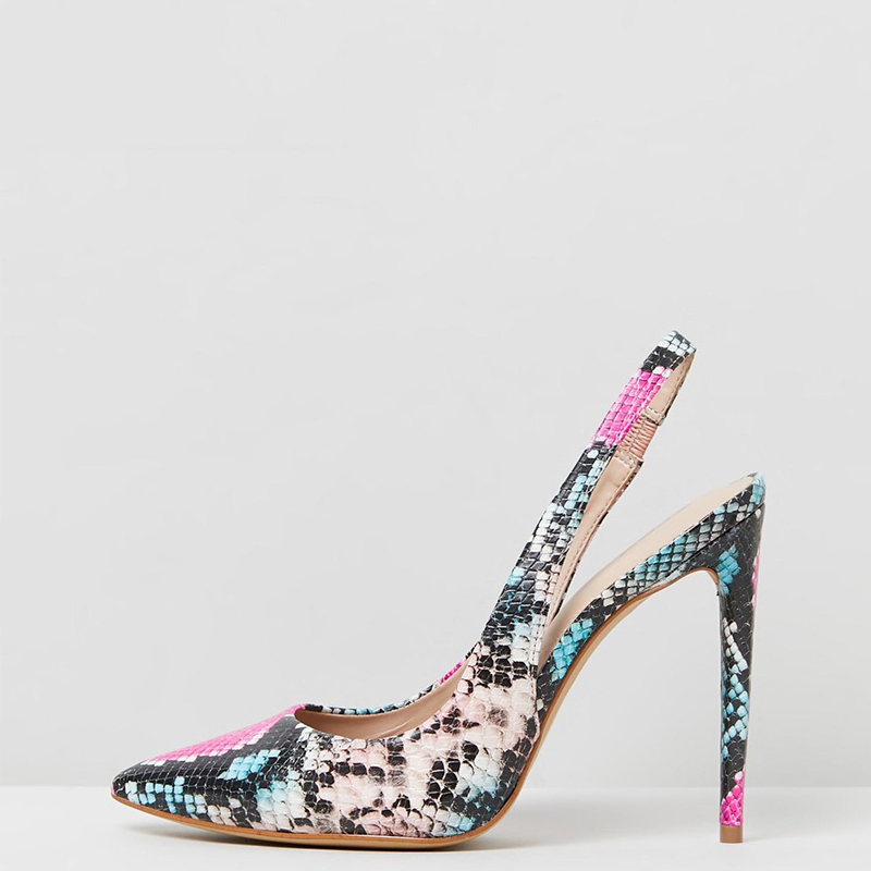 TAAFO Multicolor Snake Prints Stilettos Woman Pumps Pointed Toe Elastic High Heels Ladies Shoes