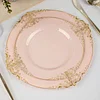 10 Pack | 8" Round Plastic Dessert Salad Plates In Vintage Blush Rose Gold Leaf Embossed Baroque Disposable Plates