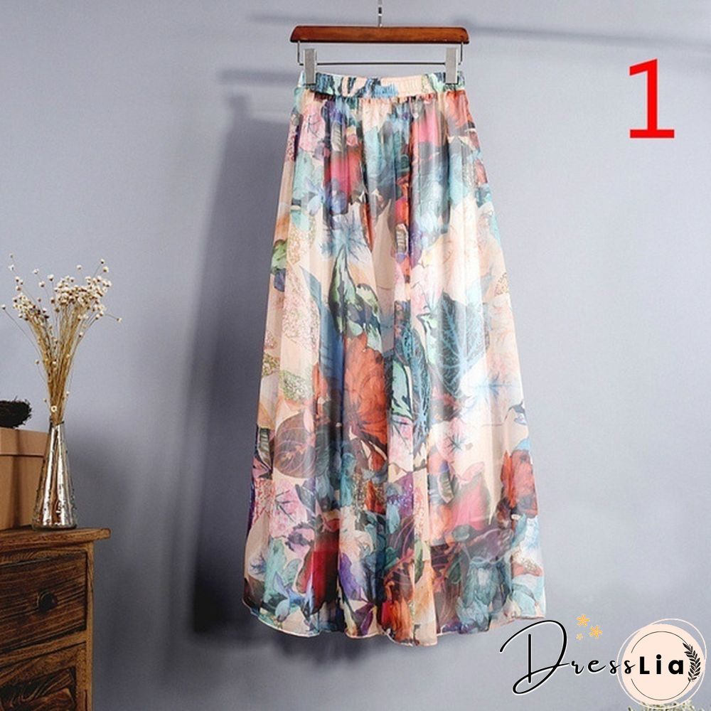 Women Boho Vintage Bohemia Chiffon Floral Printed Floor-Length Long Maxi Beach Dresses