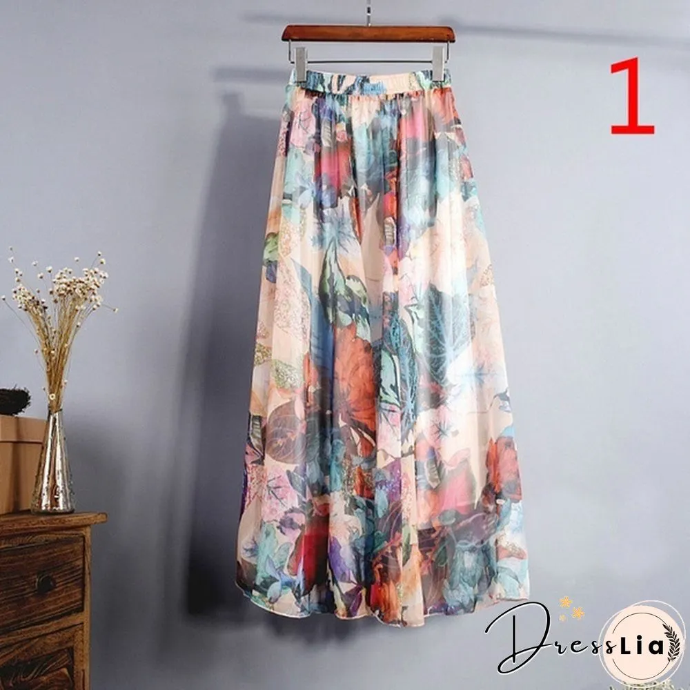 Women Boho Vintage Bohemia Chiffon Floral Printed Floor-Length Long Maxi Beach Dresses