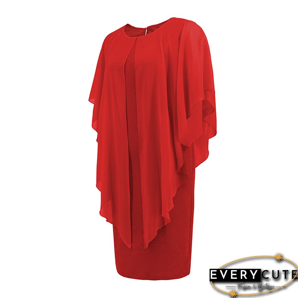 Red Vintage Splicing Chiffon Mini Dress