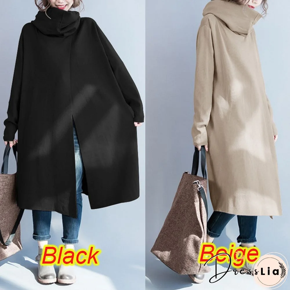 ZANZEA Womens Fashion Loose High Neck Long Sleeve Solid Color Casual Split Coat Jackets Oversize Jumper Cape Cloak Plus Size