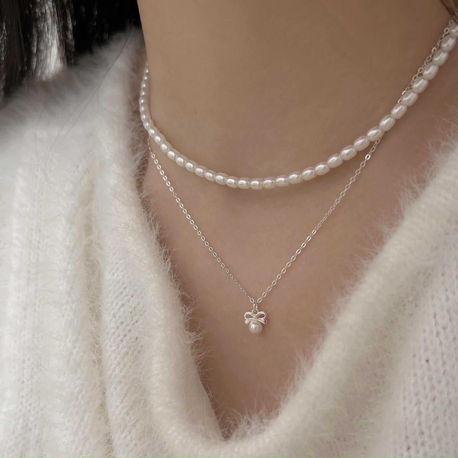 925 Sterling Silver Korean Tulip Geometric Silver Electroplating Necklaces