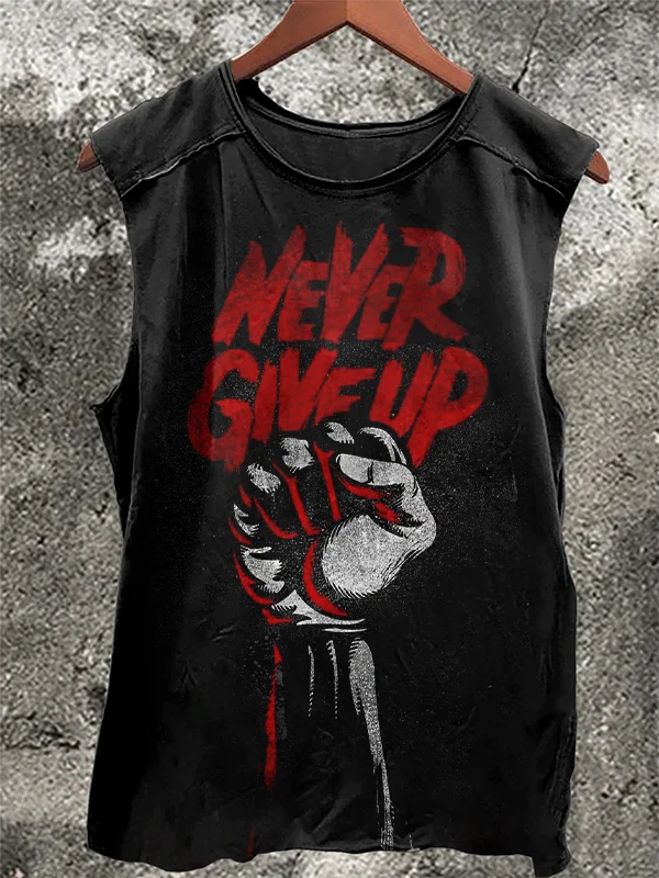 Men's Never Give Up Fist Print Workout Tank Top