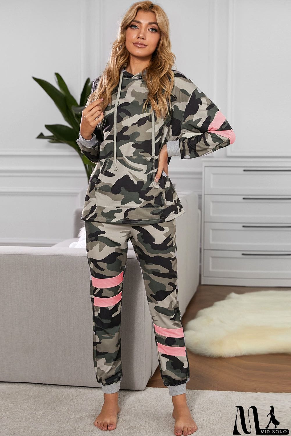 MidiSono - Camo Print Color Block Pullover Lounge Set