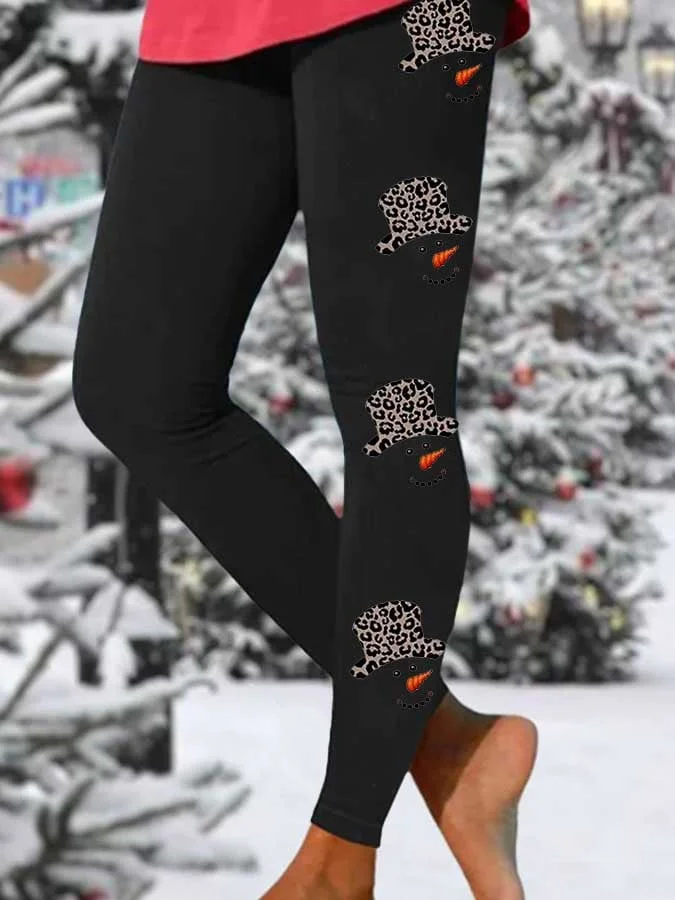 Fashion Snowman Print Leggings-mysite