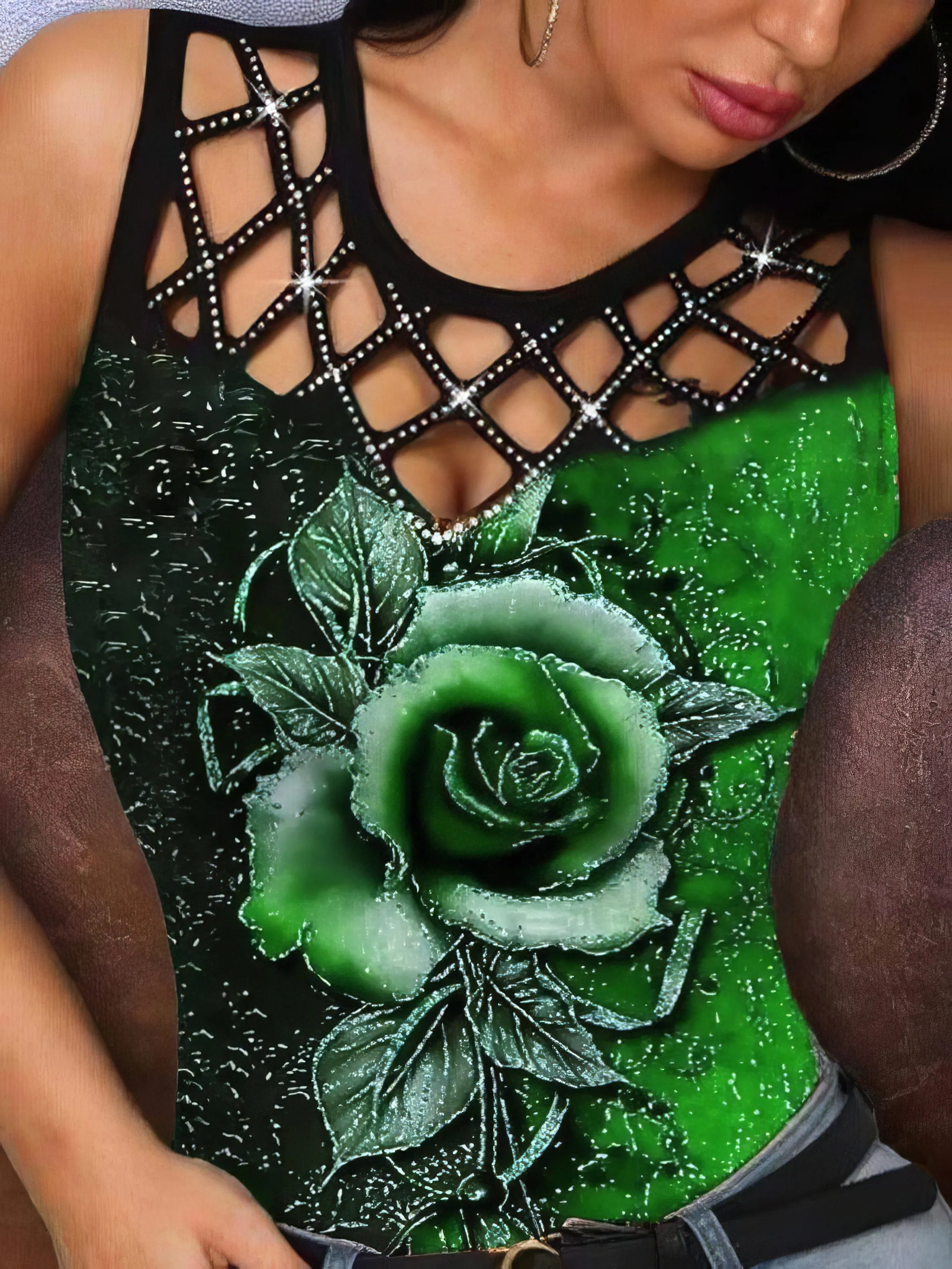 Rose Print Sleeveless Tank Top