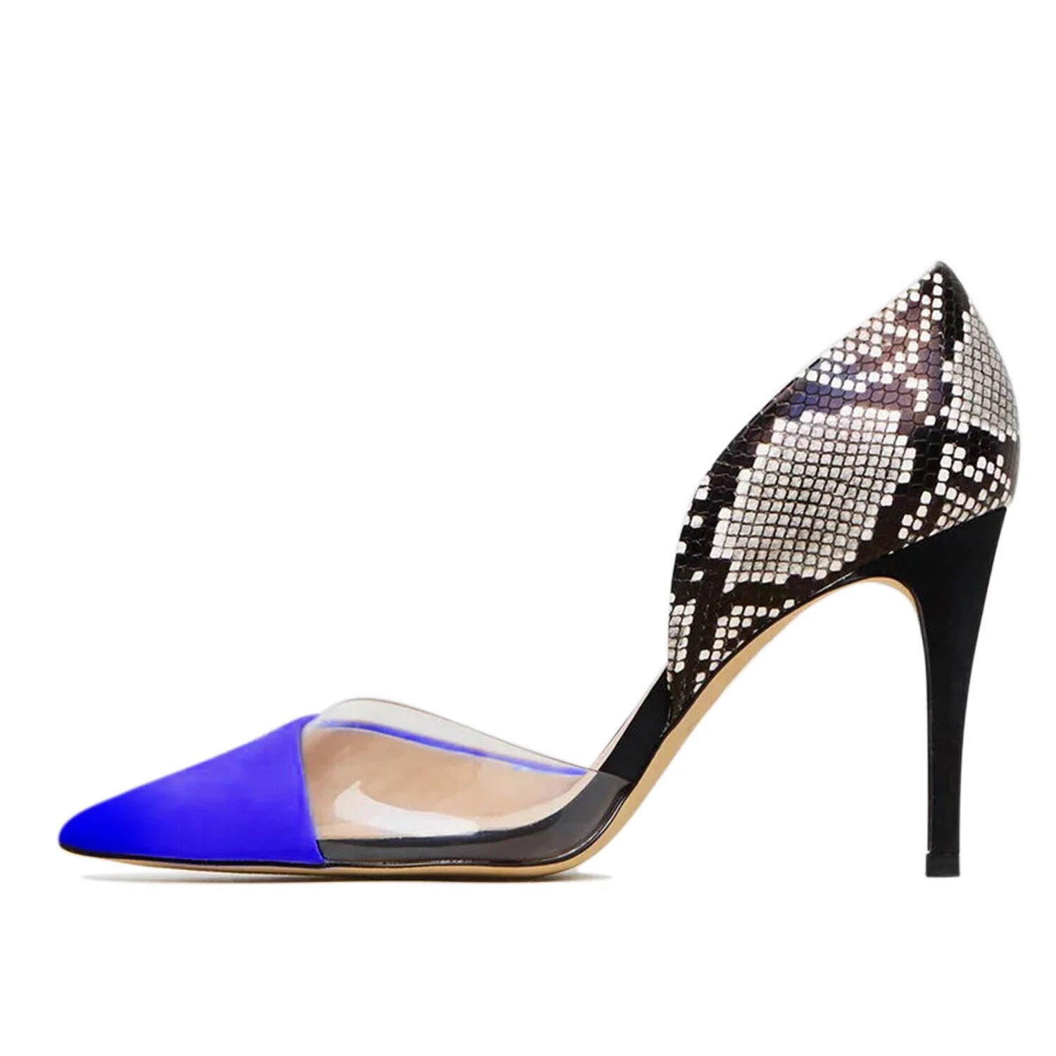 TAAFO Pink PVC Snack Print D'Orsay & Two-Piece Women Pumps High Thin Heels Pointed Toe Size 41 42