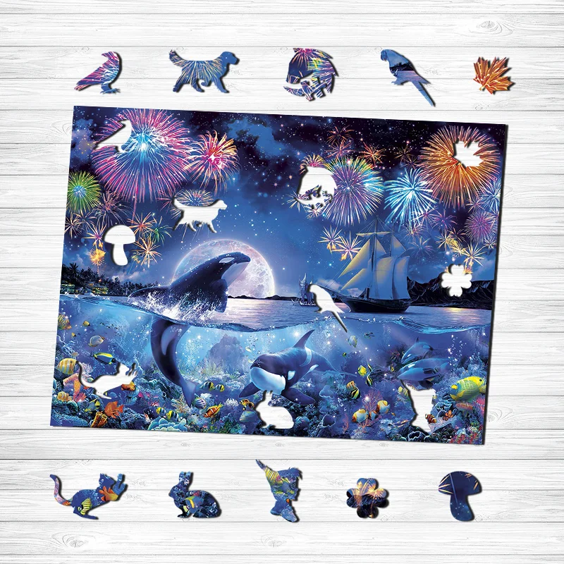 Jeffpuzzle™-JEFFPUZZLE™ Ocean Party Wooden Puzzle