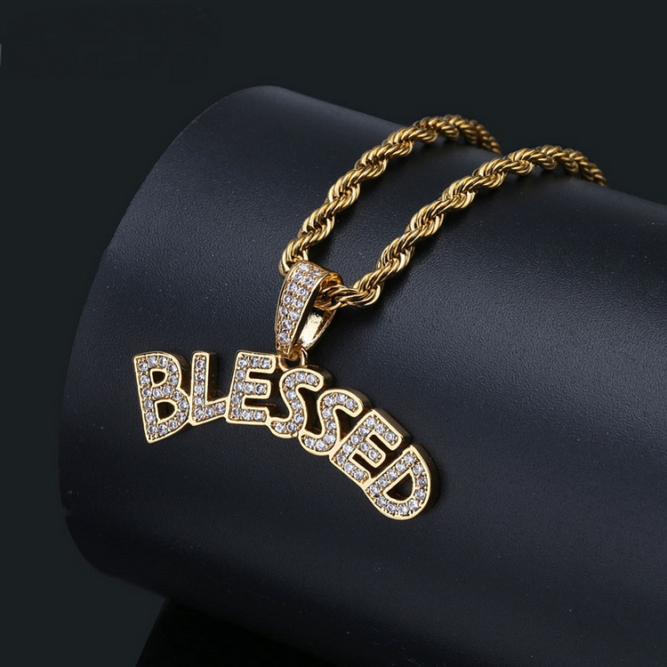 Iced Out Letter Blessed Hip Hop Pendant