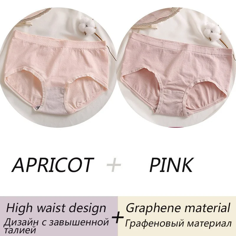 Women's Cotton Panties High Waist Briefs For Woman Graphene Crotch Antibacterial Comfort Underwear Skin-friendly Panty Intimate