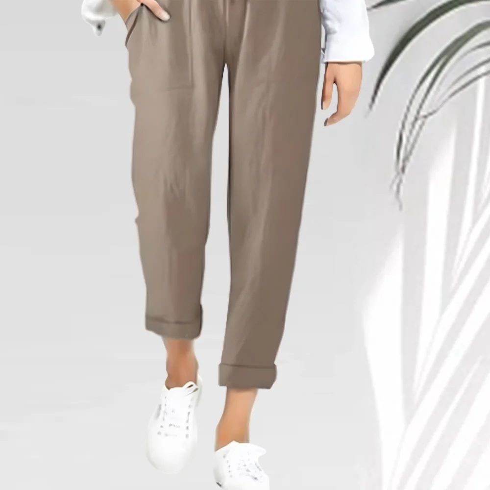 Meladen™ Neue Frauen-hohe Taillen-lose Baumwollleinen-beiläufige Hosen